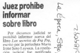 Juez prohíbe informar sobre libro  [artículo].