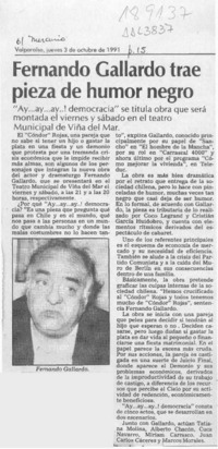 Fernando Gallardo trae pieza de humor negro  [artículo].