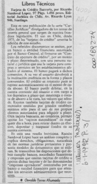 Tarjeta de crédito bancaria  [artículo] Osvaldo Torres Ahumada.