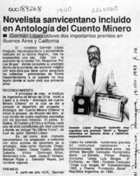 Novelista sanvicentano incluido en antología del cuento minero  [artículo].