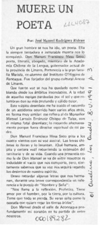 Muere un poeta  [artículo] José Manuel Rodríguez Rideau.