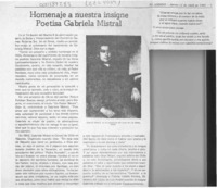 Homenaje a nuestra insigne poetisa Gabriela Mistral  [artículo].