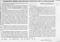 Nuestro modo de estar poético en la realidad  [artículo] Jorge Salgado S.