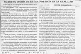 Nuestro modo de estar poético en la realidad  [artículo] Jorge Salgado S.
