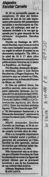 Alejandro Escobar Carvallo  [artículo] Alfonso Stephens Freire.