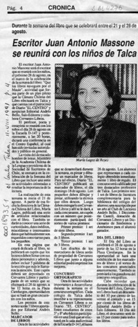 Escritor Juan Antonio Massone se reunirá con los niños de Talca  [artículo].