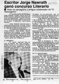 Escritor Jorge Nawrath ganó concurso literario  [artículo].