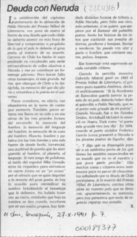 Deuda con Neruda  [artículo] S.