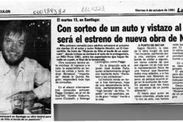 Con sorteo de un auto y vistazo al tarot será el estreno de nueva obra de Nicolini  [artículo].