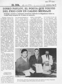 Dinko Pavlov, el poeta que volvió del frío con un cálido mensaje  [artículo].