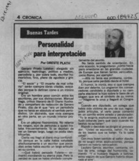 Personalidad para interpretación  [artículo] Oreste Plath.