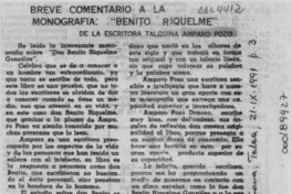 Breve comentario a la monografía, "Benito Riquelme"  [artículo] Laura Rosa Urbina.