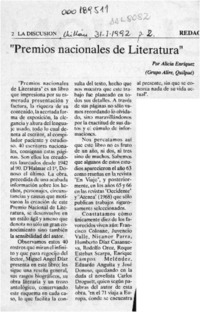 Premios nacionales de literatura  [artículo] Alicia Enríquez.
