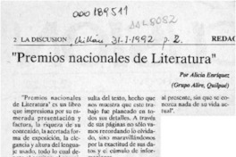 Premios nacionales de literatura  [artículo] Alicia Enríquez.