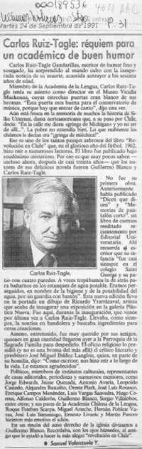 Carlos Ruiz-Tagle, réquiem para un académico de buen humor  [artículo] Samuel Valenzuela Y.