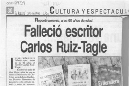 Falleció escritor Carlos Ruiz Tagle  [artículo].