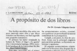 A propósito de dos libros  [artículo] Germán Villagrán García.
