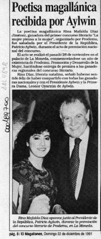 Poetisa magallánica recibida por Aylwin  [artículo].