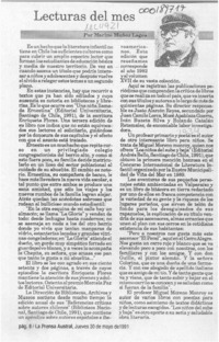 Lecturas del mes  [artículo] Marino Muñoz Lagos.