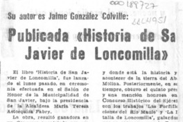 Publicada "Historia de San Javier de Loncomilla"
