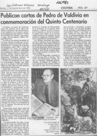 Publican cartas de Pedro de Valdivia en conmemoración al quinto centenario  [artículo]