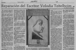 Reparación del escritor Volodia Teitelboim  [artículo] Enrique Lafourcade.