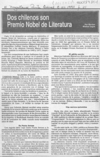 Dos chilenos son Premio Nobel de Literatura