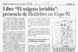 Libro "El oxígeno invisible", presencia de Huidobro en Expo 92  [artículo].