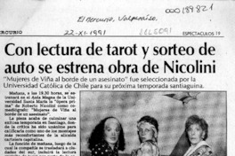 Con lectura de tarot y sorteo de auto se estrena obra de Nicolini  [artículo].