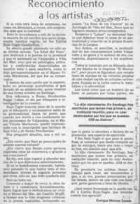 Reconocimiento a los artistas  [artículo] Enrique Skinner Zavala.