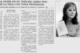 Victoria Sfeir en su tercer libro nos habla de la vida con toda propiedad  [artículo].