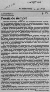 Poesía de siempre  [artículo] Hugo Rolando Cortés.