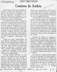 Caminos de Andrés  [artículo] Rubén Gómez Quezada.