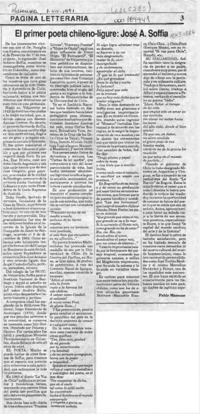 El primer poeta chileno-lígure, José A. Soffia  [artículo] Pablo Massone.