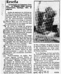 Testimonios de Francisco Coloane  [artículo] O. Z. S.