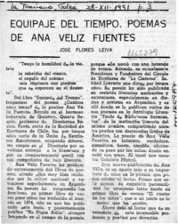 Equipaje del tiempo, poemas de Ana Véliz Fuentes  [artículo] José Flores Leiva.