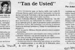 "Tan de usted"  [artículo] Antonieta Rodríguez París.