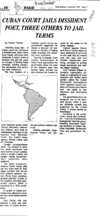 Cuban court jails dissident poet, three others to jail terms  [artículo] Pascal Fletcher.