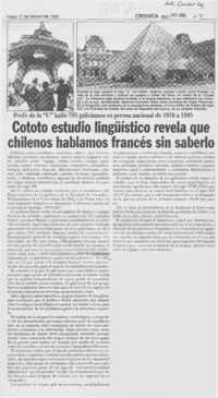 Cototo estudio lingüístico revela que chilenos hablamos francés sin saberlo  [artículo].