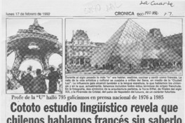 Cototo estudio lingüístico revela que chilenos hablamos francés sin saberlo  [artículo].