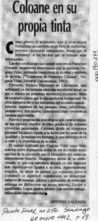 Coloane en su propia tinta  [artículo] Antonio Salgado.