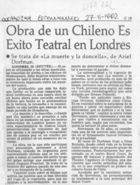 Obra de un chileno es éxito teatral en Londres  [artículo].