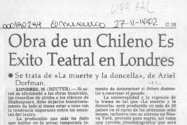 Obra de un chileno es éxito teatral en Londres  [artículo].