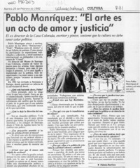 Pablo Manríquez, "El arte es un acto de amor y justicia"  [artículo] Paloma Martínez.