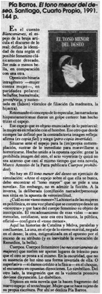 Pía Barros, "El tono menor del deseo"