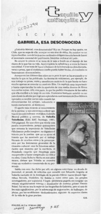 Gabriela, esa desconocida  [artículo] C. O.