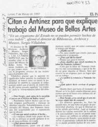 Citan a Antúnez para que explique trabajo del Museo de Bellas Artes  [artículo].