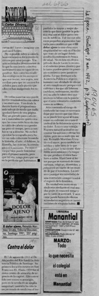 Contra el dolor  [artículo] Carlos Olivárez.