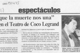 "Hasta que la muerte nos una" estrenan en el Teatro de Coco Legrand  [artículo].