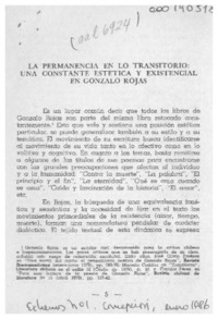 La permanencia en lo trasitorio, una constante estética y existencial en Gonzalo Rojas  [artículo] Naín Nómez.